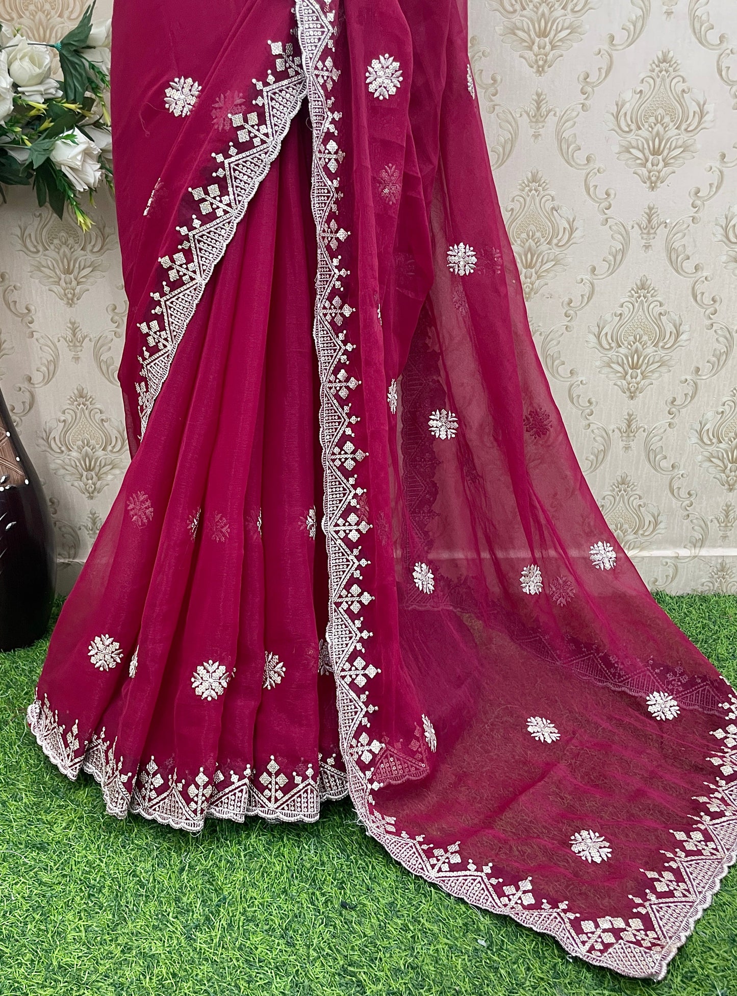 Elegant Net Embroidered Saree with Designer Lace Border – Perfect for Party Wear & Weddings - RANI
