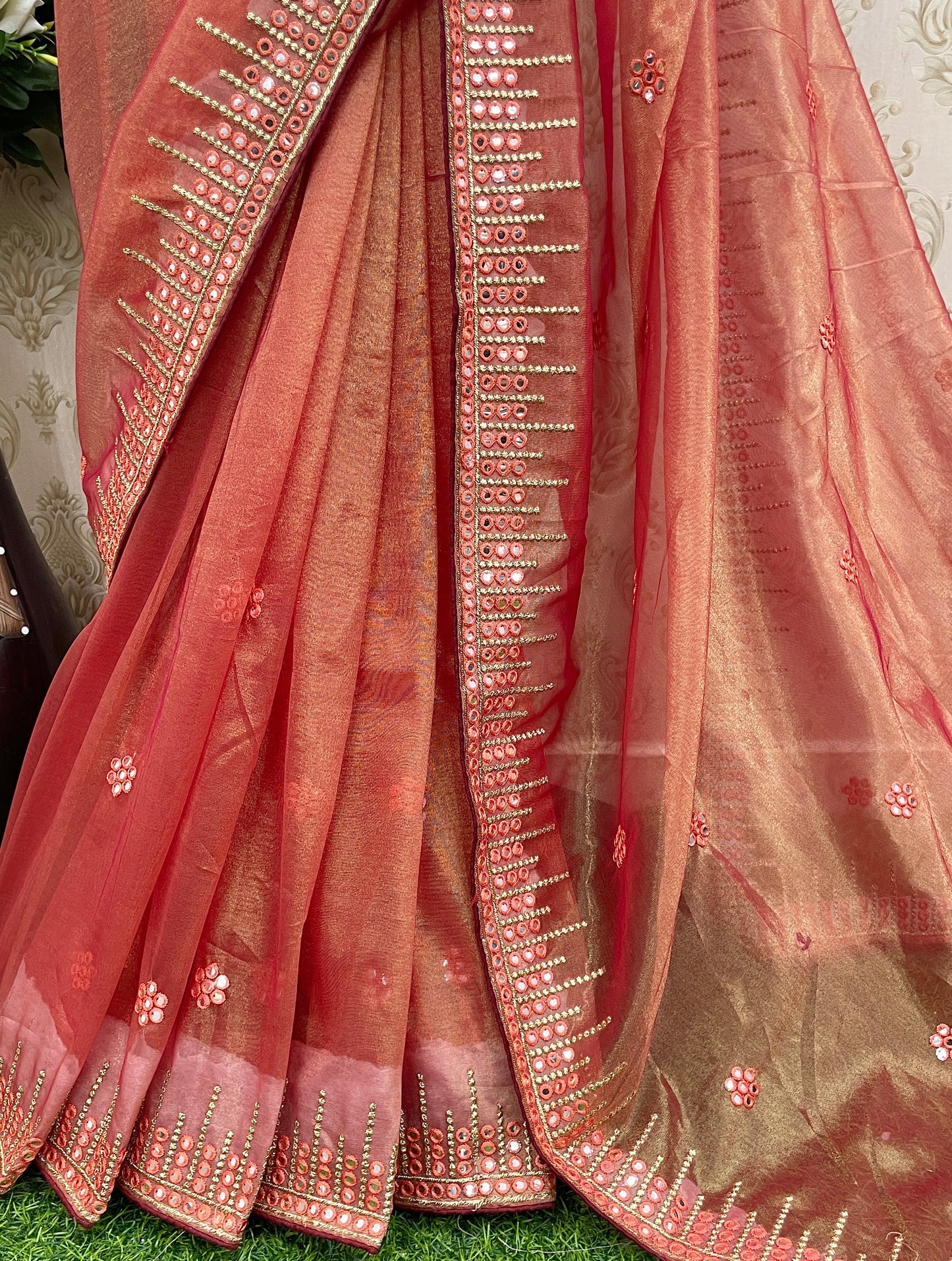 Designer Organza Saree with Exquisite Embroidery & Stone Work – Perfect for Weddings & Festive Wear - FANTA