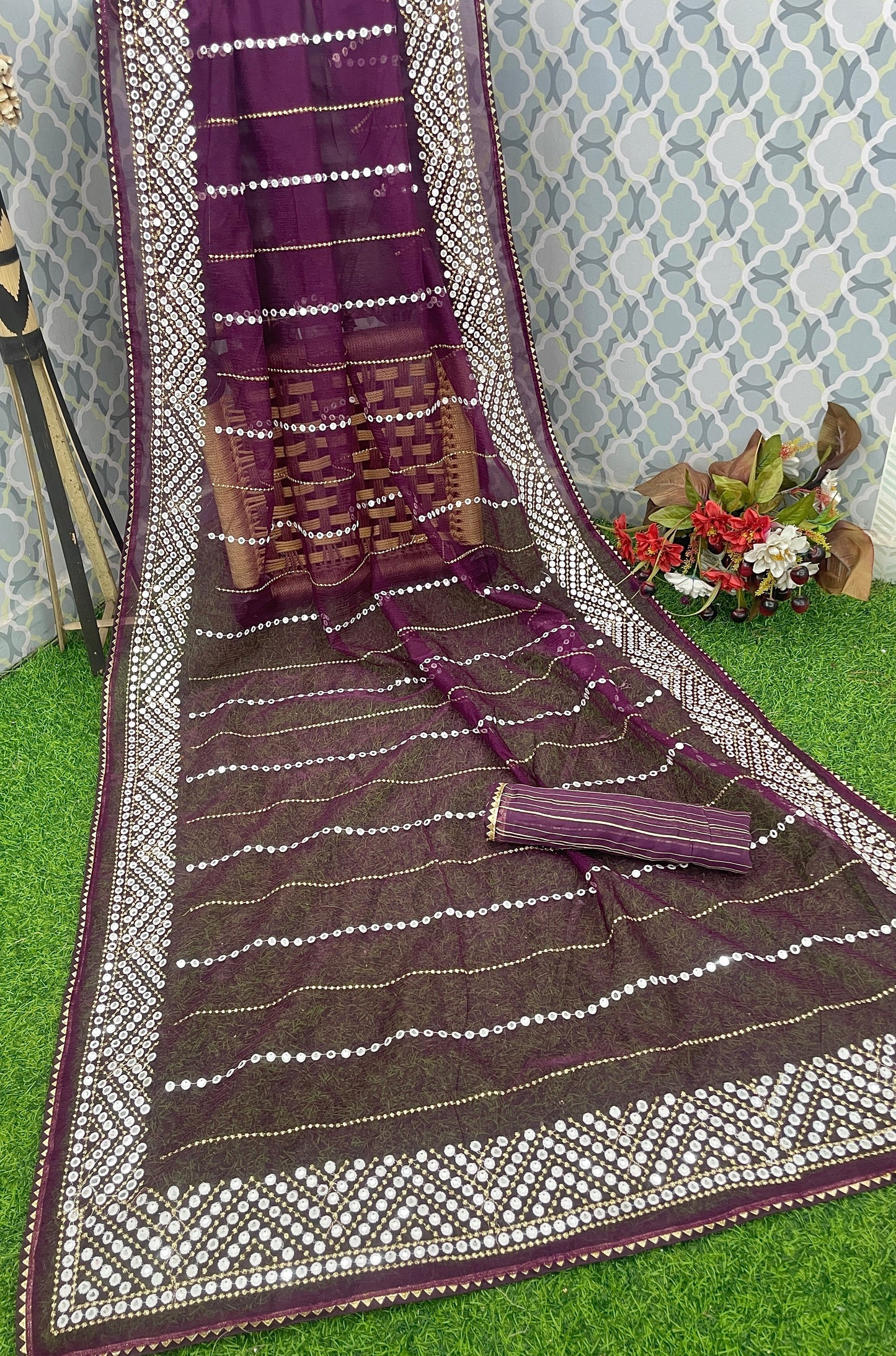 Exquisite Mirror Work Saree – Designer Party Wear & Wedding Collection - DARK WINE
