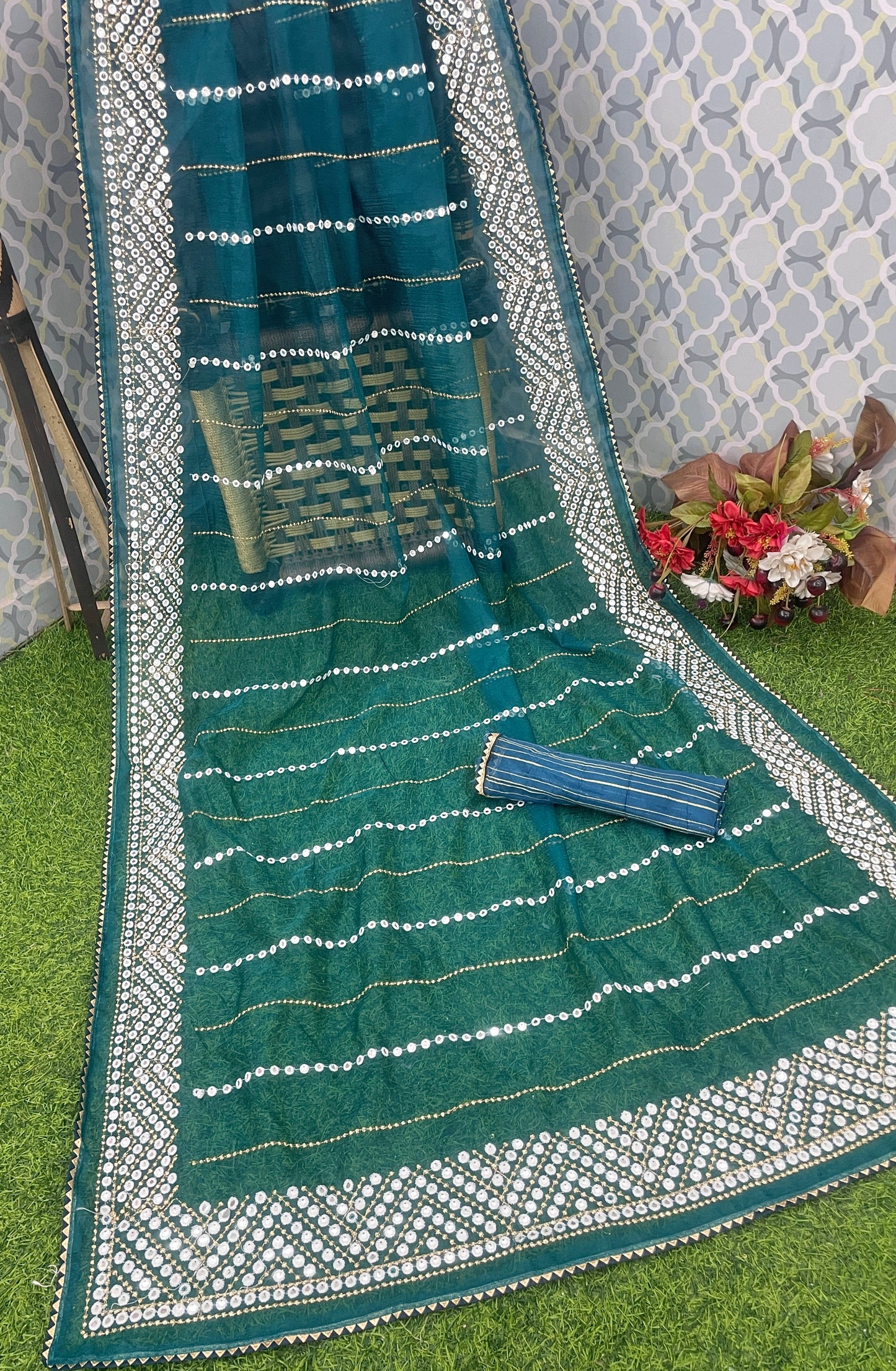 Exquisite Mirror Work Saree – Designer Party Wear & Wedding Collection - DARK RAMA