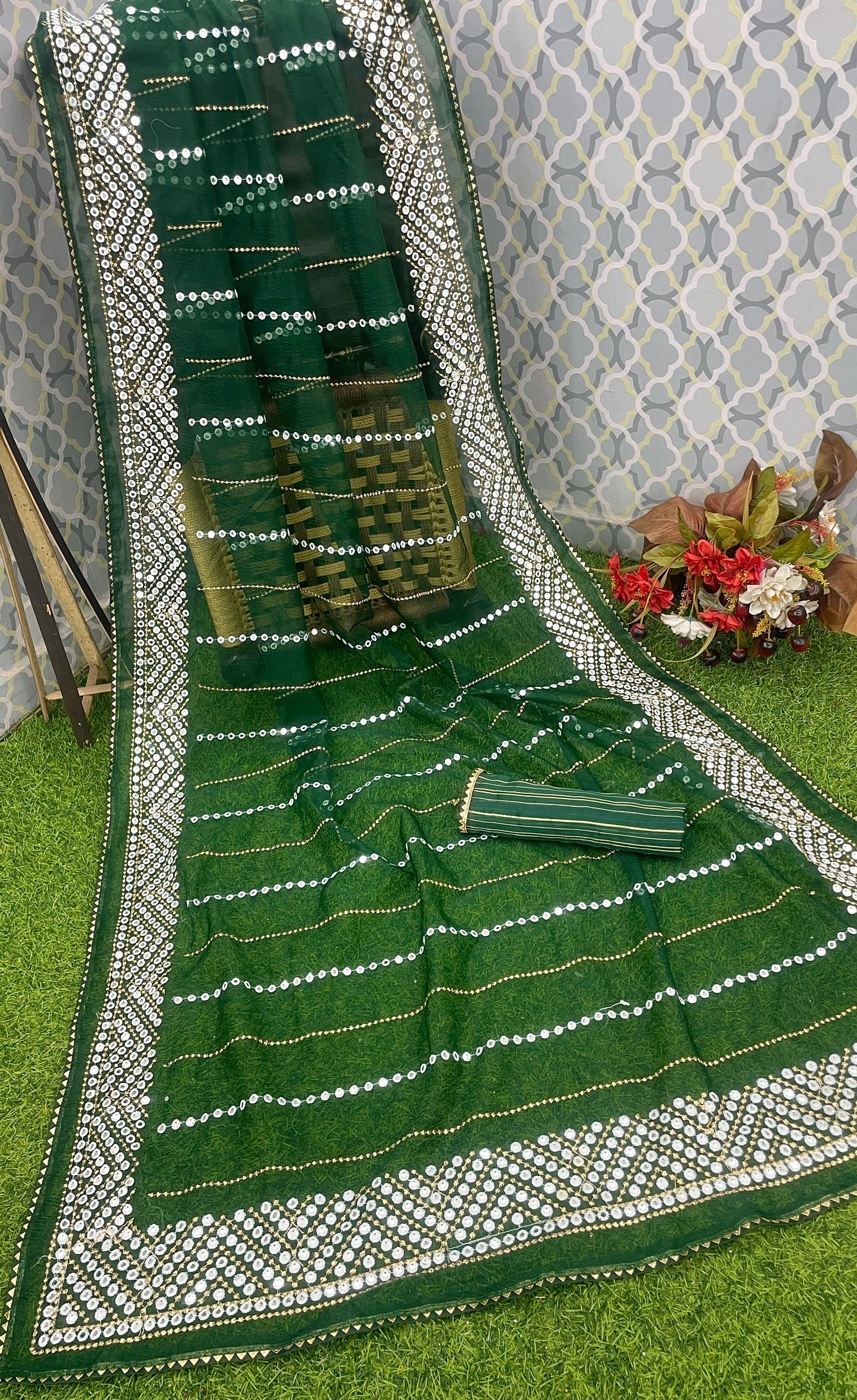 Exquisite Mirror Work Saree – Designer Party Wear & Wedding Collection - DARK GREEN