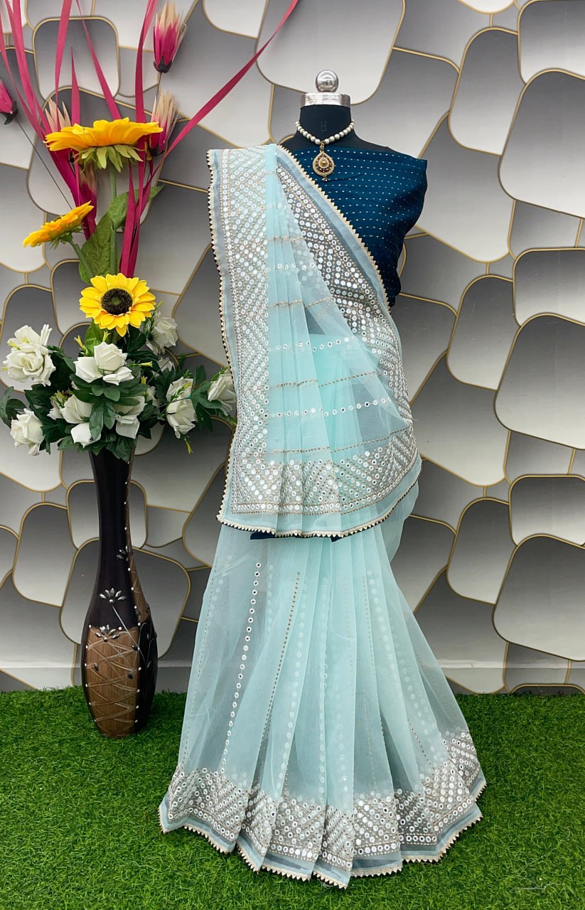 Exquisite Mirror Work Saree – Designer Party Wear & Wedding Collection - AASMANI
