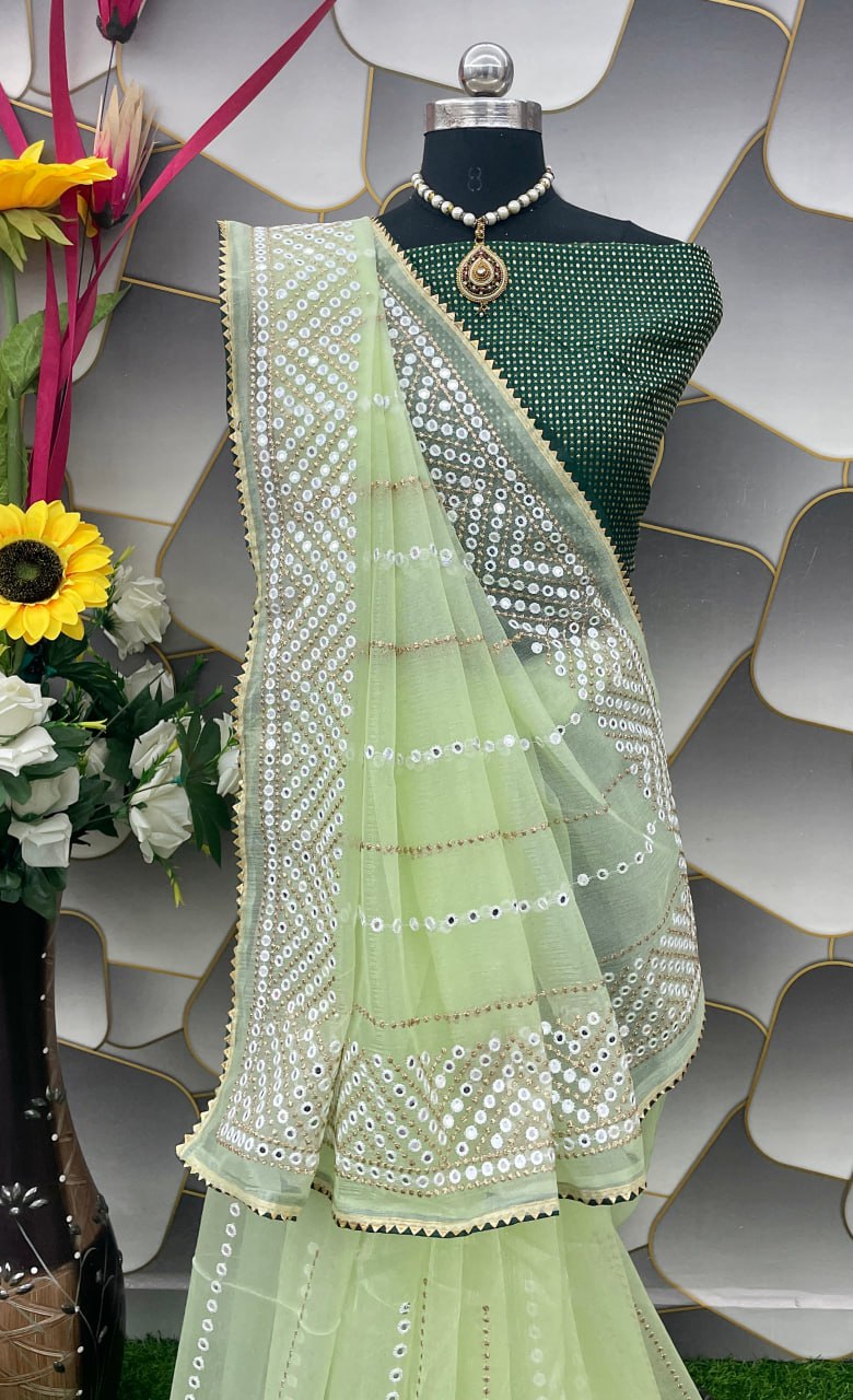 Exquisite Mirror Work Saree – Designer Party Wear & Wedding Collection - PISTA