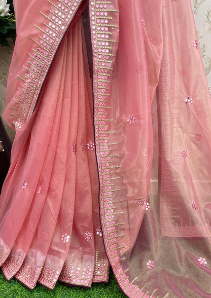 Designer Organza Saree with Exquisite Embroidery & Stone Work – Perfect for Weddings & Festive Wear - GUJARI